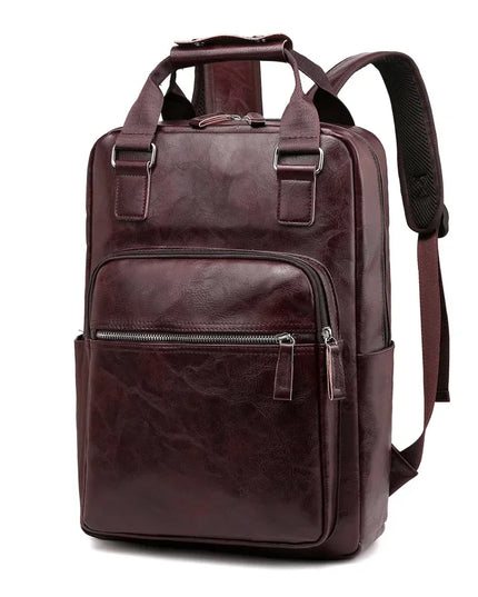 Schwarzer Lederrucksack für Herren | Laptop 15.6 Zoll