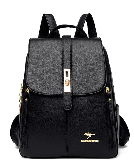 Schwarzer Leder Rucksack für Damen – Vintage Stil für Alltag & Schule