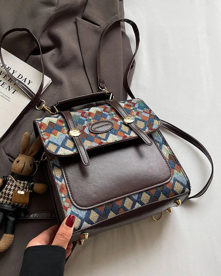 Vintage Rucksack aus Kunstleder mit Steppmuster