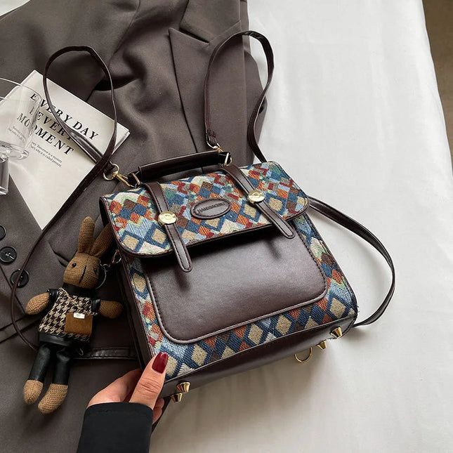 Vintage Rucksack aus Kunstleder mit Steppmuster