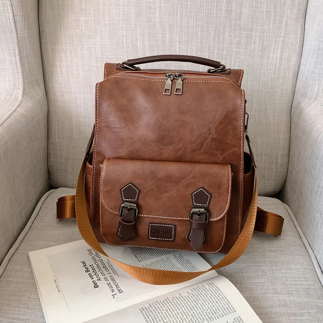 Vintage Lederrucksack Damen – Schultertasche für Alltag & Reise
