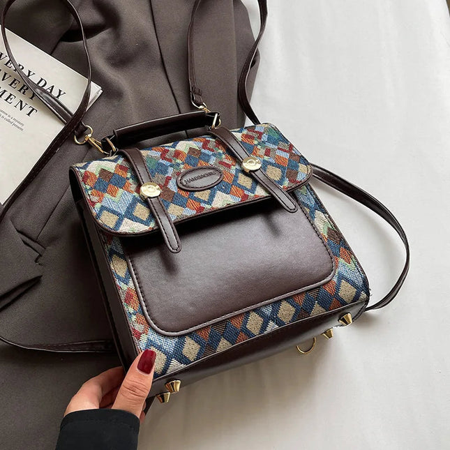 Vintage Lederrucksack im Brit-Stil | Rautenmuster für Alltag & Reise