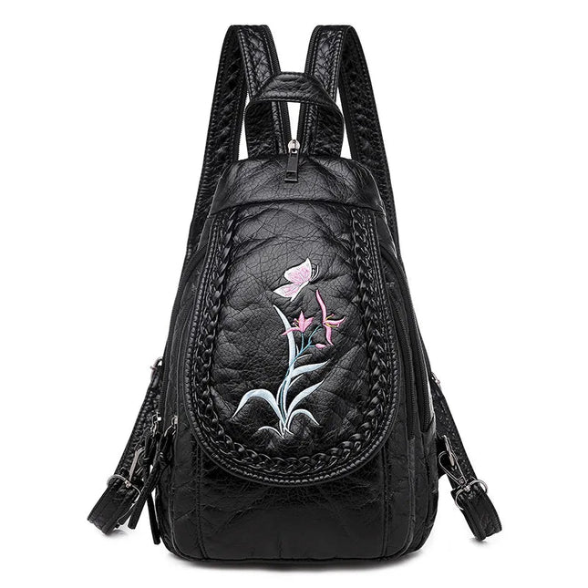 Damen Leder Rucksack: Klein, weich & bestickt für Reisen