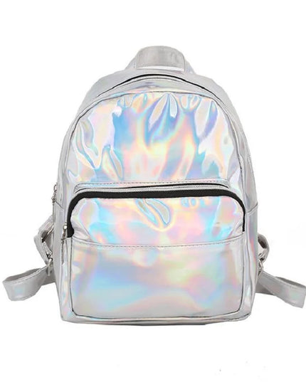 Silberner Laser-Rucksack: Cooler Leder-Look für Schule & Freizeit