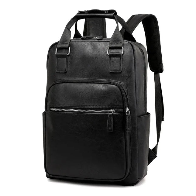 Schwarzer PU Leder Rucksack – Wasserfest für 15.6 Zoll Laptop