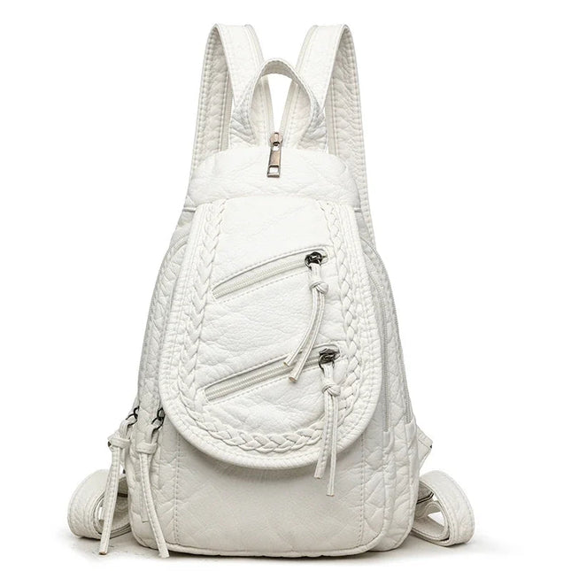 Kleiner Leder Rucksack Damen – Weiß mit vielen Fächern