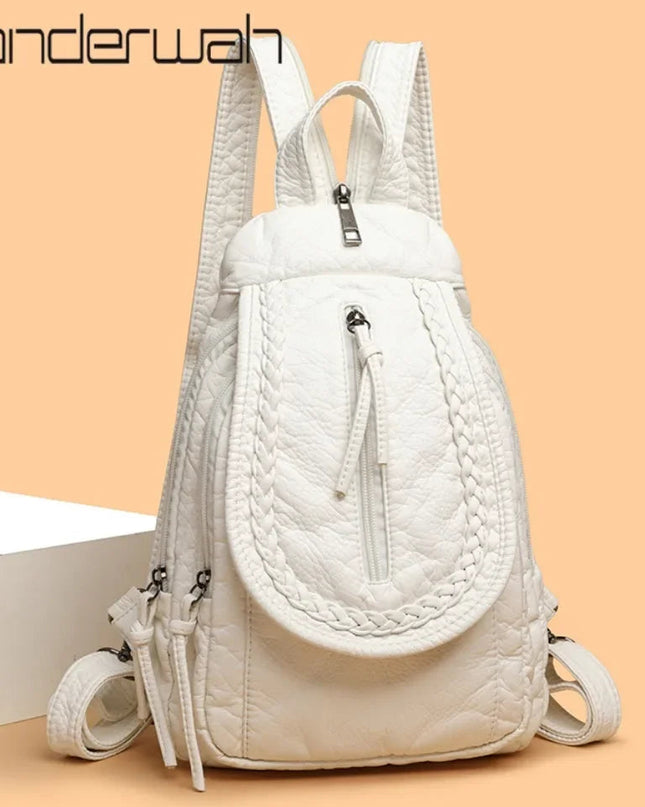 Kleiner weißer Lederrucksack für Damen – Weiches Leder & viele Fächer