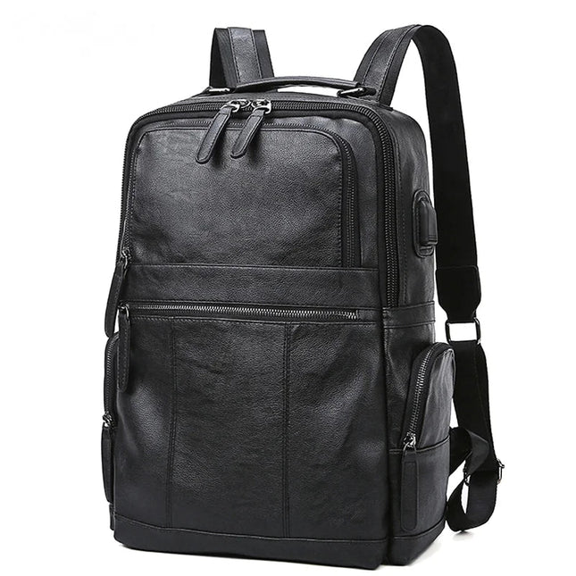 Robuster Herren Leder Rucksack Schwarz – Ideal für Reise & Alltag