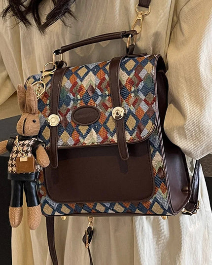 Vintage Rucksack aus Kunstleder mit Steppmuster