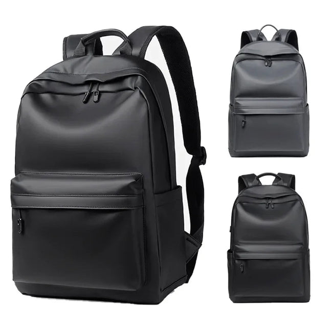Schwarzer Lederrucksack für Herren | Laptop & Schule
