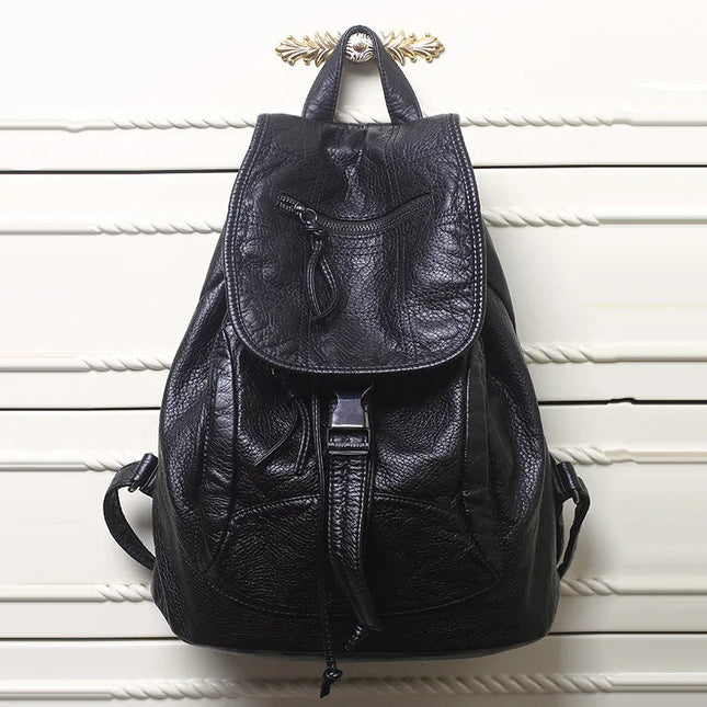 Weicher Leder Rucksack Schwarz für Damen – Alltag & Reisebegleiter