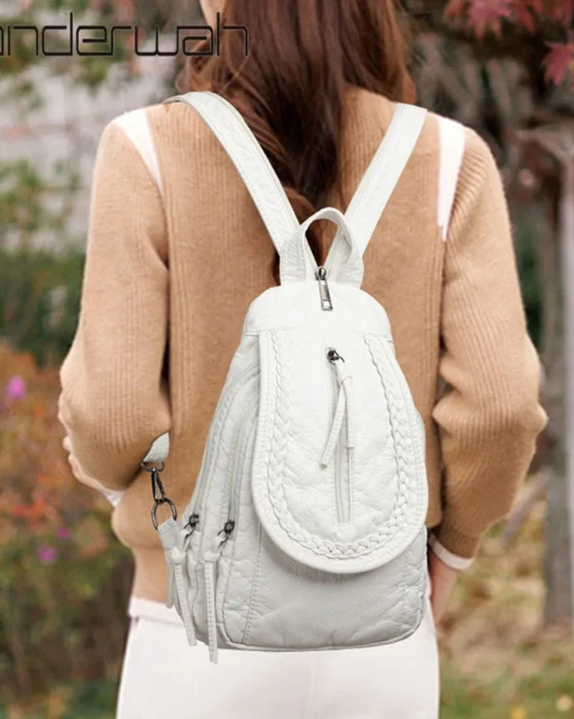 Kleiner weißer Lederrucksack für Damen – Weiches Leder & viele Fächer