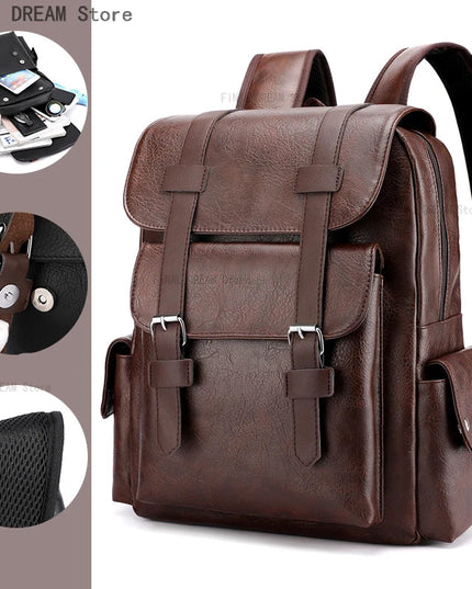 Vintage Leder Rucksack mit Schnalle – Geräumiger Begleiter für Reisen