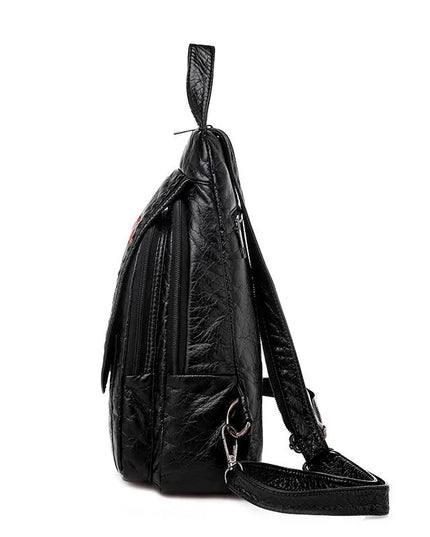 Weicher Lederrucksack für Damen – Klein, praktisch, mit Stickerei