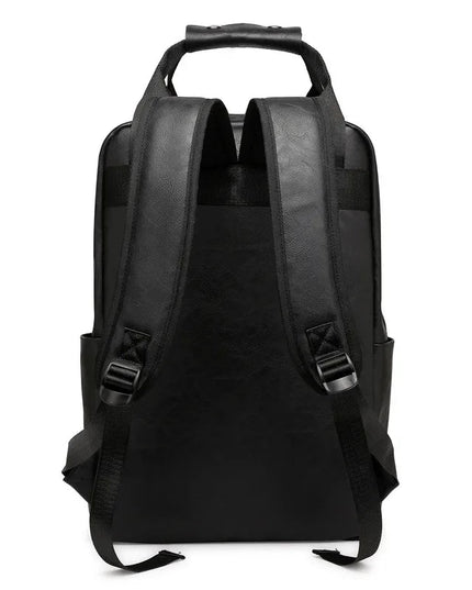 Schwarzer PU-Leder Rucksack für Arbeit & Schule | 15.6" Laptopfach