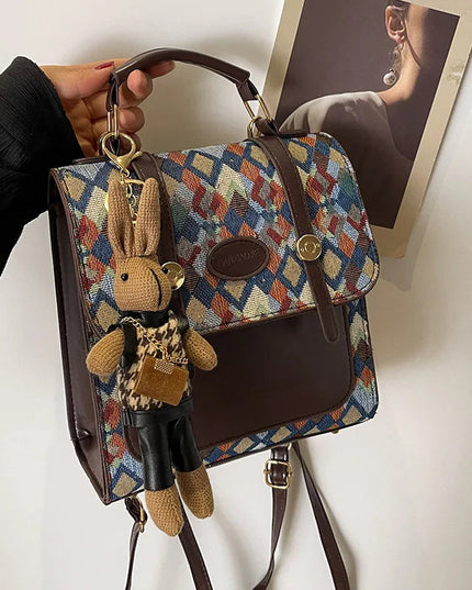 Vintage Rucksack aus Kunstleder mit Steppmuster