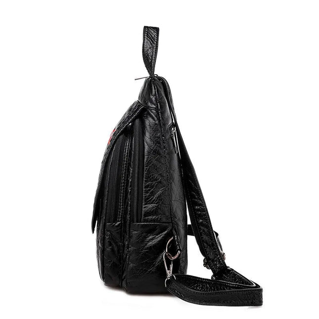 Kleiner Lederrucksack für Damen – Weiche Reisetasche mit Stickerei