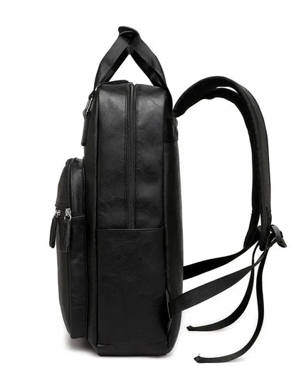 Schwarzer Lederrucksack für Herren | Laptop 15.6 Zoll