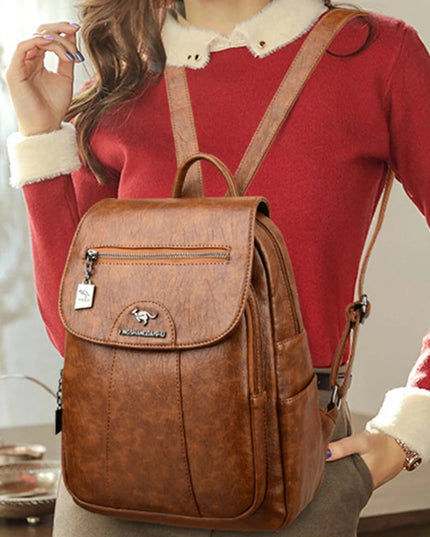 Schwarzer Lederrucksack für Damen - Weich, Groß für Schule & Freizeit