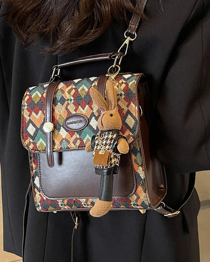 Vintage Rucksack aus Kunstleder mit Steppmuster