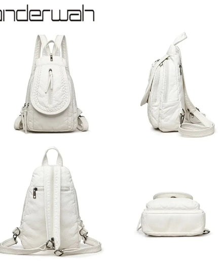Kleiner weißer Lederrucksack für Damen – Weiches Leder & viele Fächer