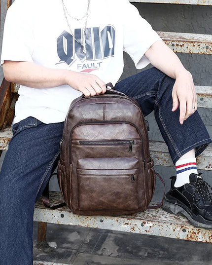 Leder Rucksack Herren – Großer Laptop-Rucksack mit USB
