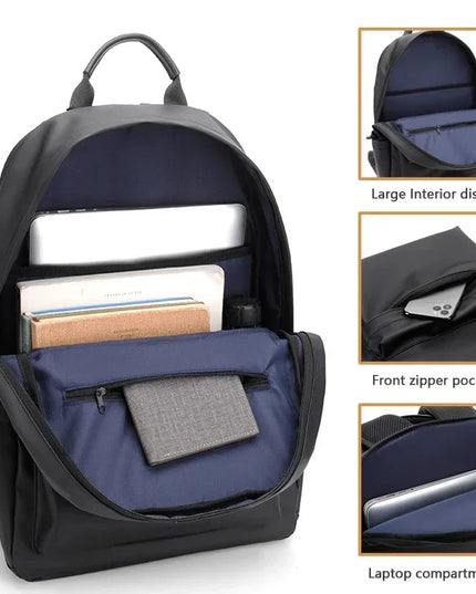 Schwarzer Leder Rucksack für Herren & Teenager | Laptop-Fach