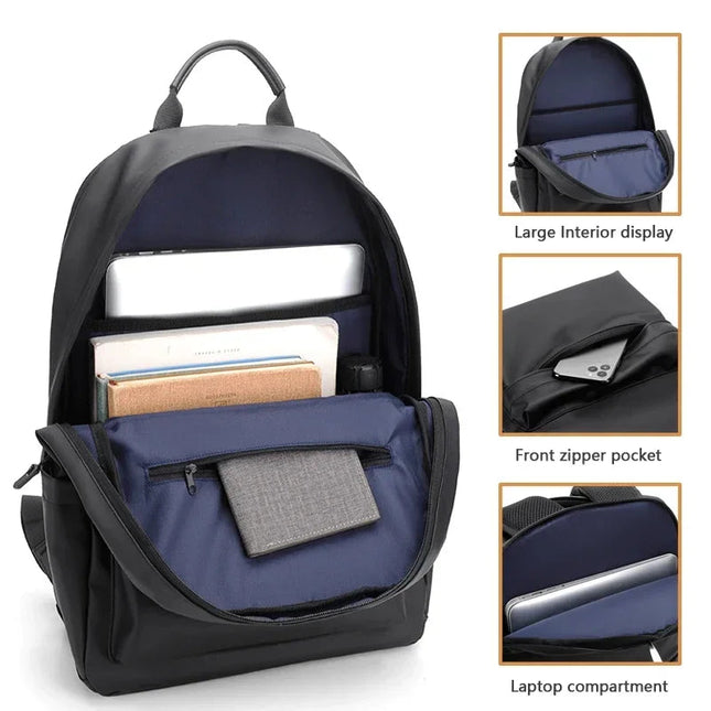 Schwarzer Lederrucksack für Herren & Teenager mit Laptopfach 15.6 Zoll